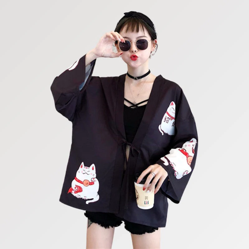 Pink Kimono Cardigan 'Maneki Neko' - Image 5