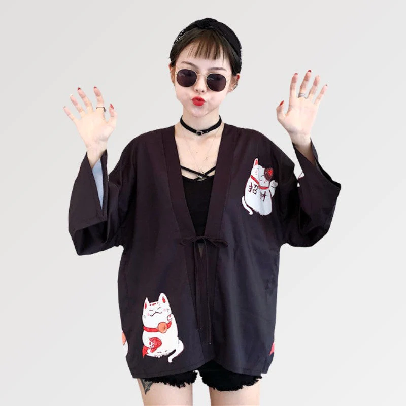 Pink Kimono Cardigan 'Maneki Neko' - Image 6