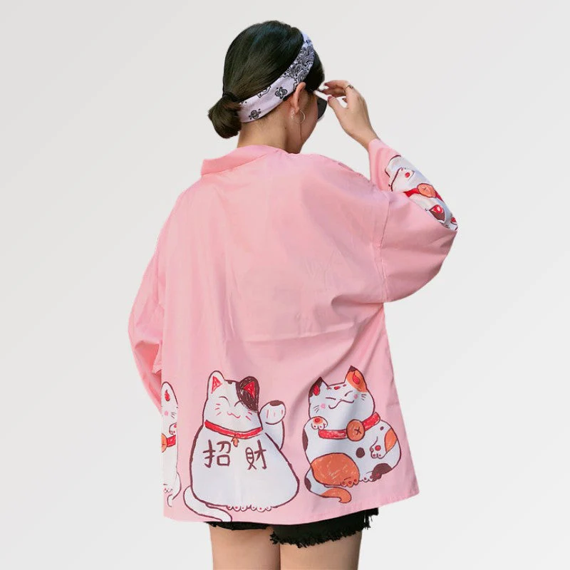 Pink Kimono Cardigan 'Maneki Neko' - Image 7