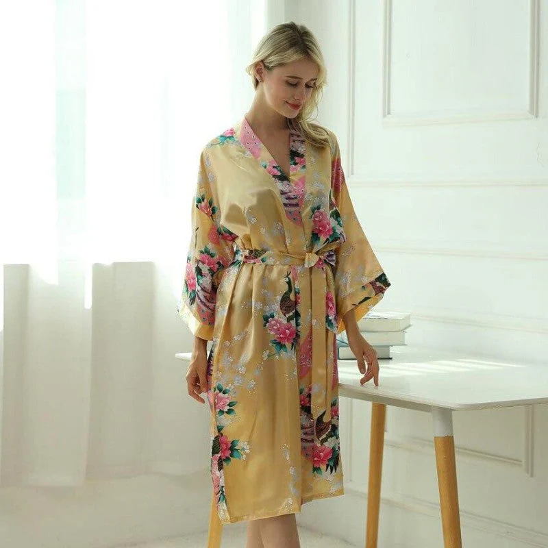 Long Pajamas Japanese Kimono Yellow