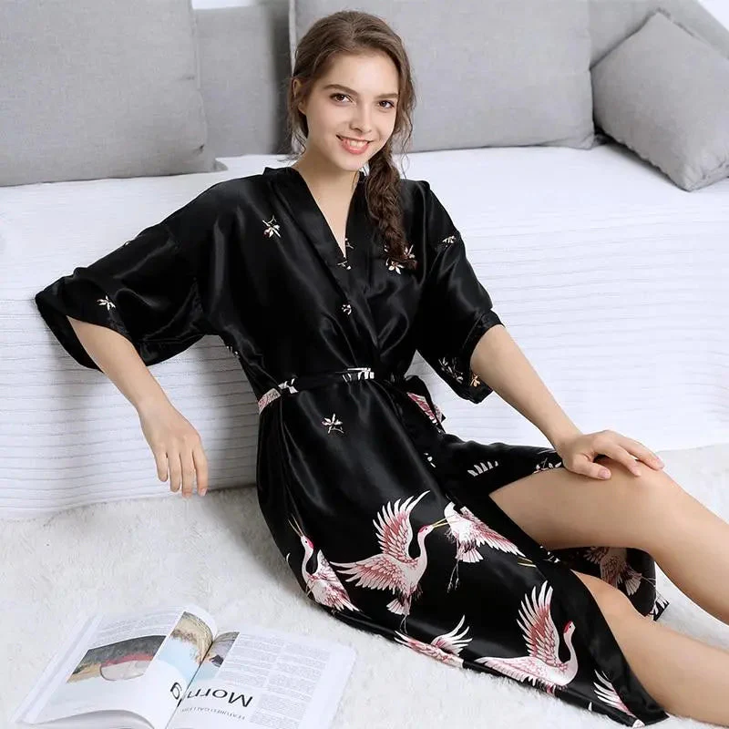 Long Japanese Pajamas Kimono Black