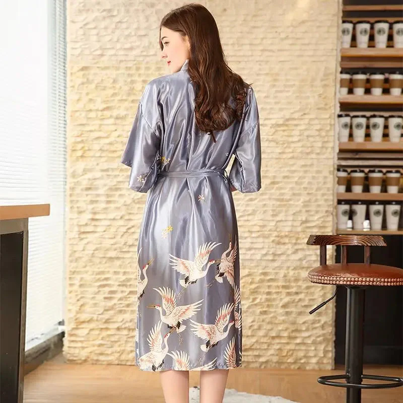 Long Pajamas Japanese Kimono Grey - Image 2